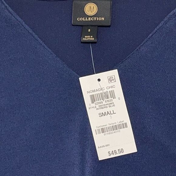 JM Collection Puff Sleeve V-neck Blouse Top Short Sleeve Intrepid Blue Small - Picture 3 of 10